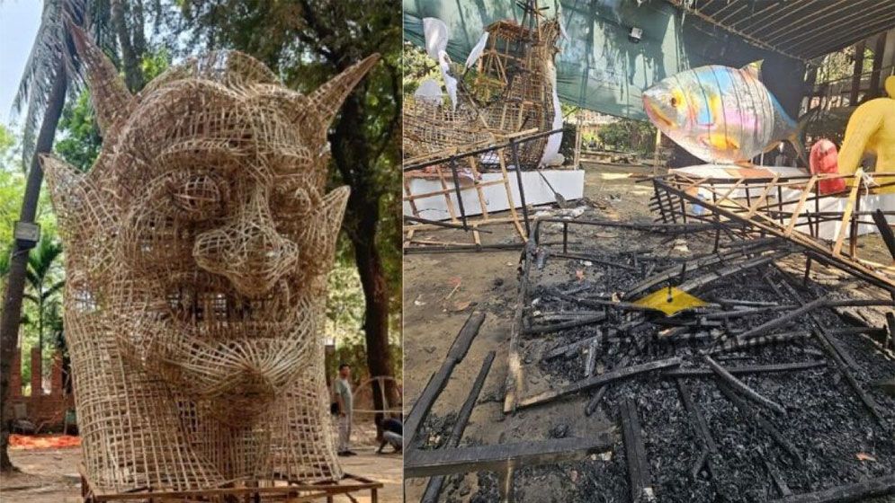 চারুকলার ‘ফ্যাসিস্টের প্রতিকৃতিতে’ আগুন, পুড়ে ছাই নববর্ষের মূল আকর্ষণ