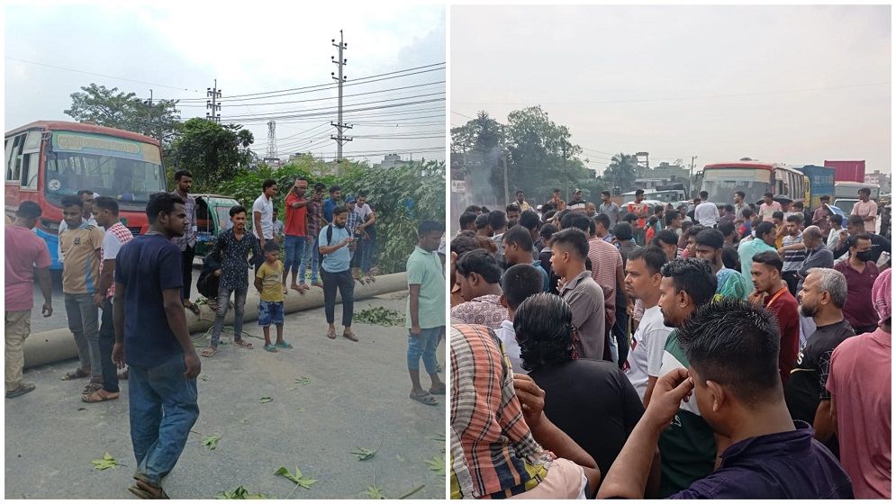 বকেয়ার দাবিতে ঢাকা-সিলেট মহাসড়ক অবরোধ,যানজট