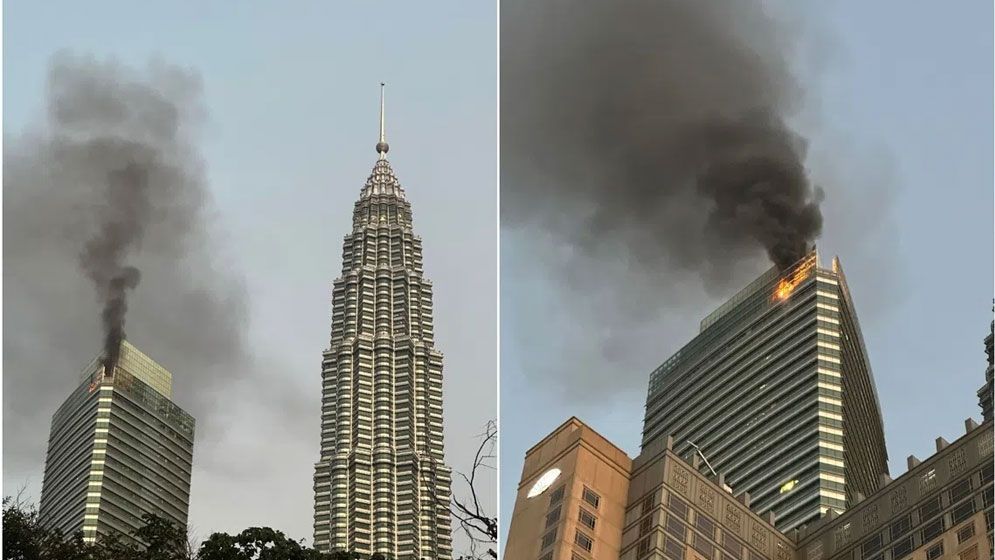 কুয়ালালামপুরে আইকনিক ভবন পেট্রোনাস টাওয়ারে আগুন