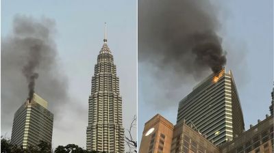 কুয়ালালামপুরে আইকনিক ভবন পেট্রোনাস টাওয়ারে আগুন