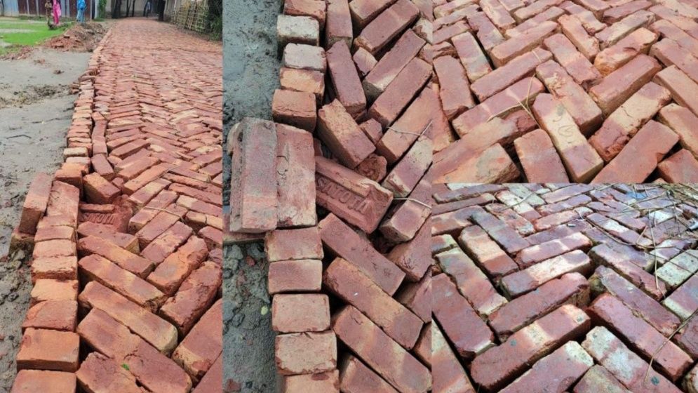 কাজ শেষ না হতেই ভাঙছে শেরপুরের বউবাজার-খুরতা রাস্তা