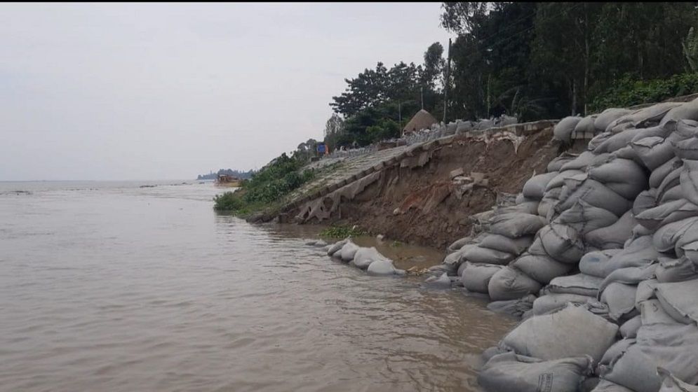 কুড়িগ্রামে পানি কমতেই তীব্র নদীভাঙন, হুমকিতে ৪৪৮ কোটি টাকার বাঁধ