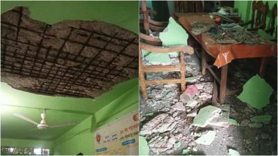 কলমাকান্দায় বিদ্যালয়ের ছাদ ধসে আতঙ্ক, নতুন ভবনের দাবি